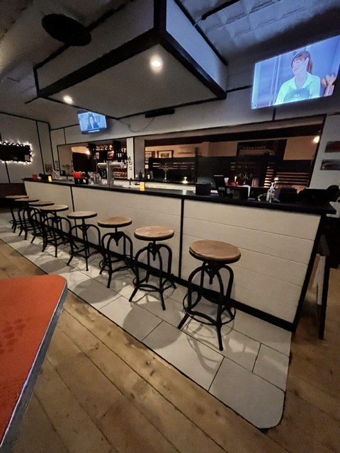 The finished bar with stools set